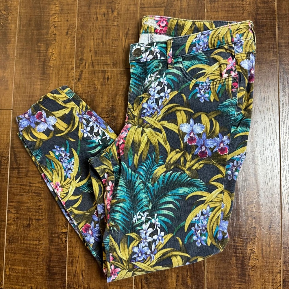 Tommy Bahama Women's Skinny Ankle Jeans Night Swim Tropical Print Hawaiian 32x28